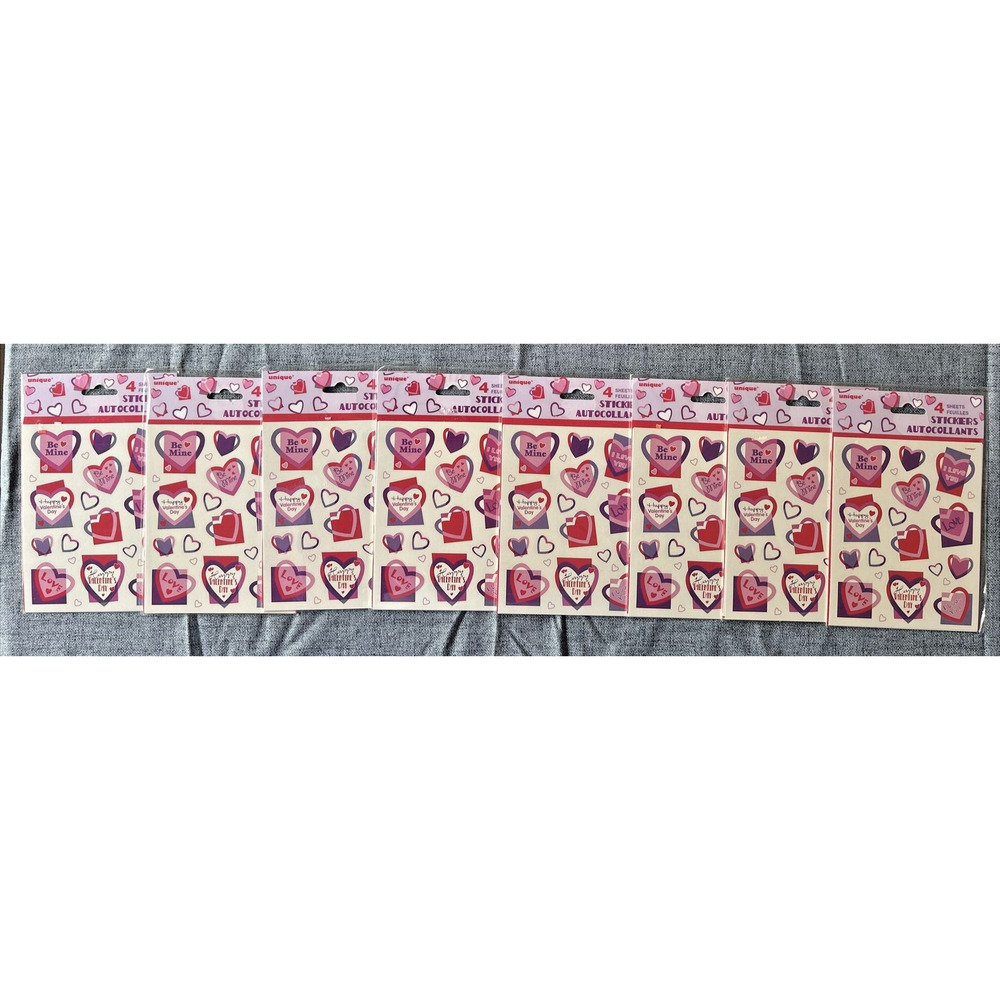 Unique Industries Valentine's Day Sticker Sheets Lot of 8 #16